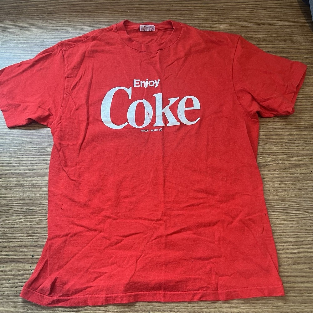 Vintage 70s Hanes Single Stitch Enjoy Coke T-Shirt  USA Sz XL 46-48 Coca Cola